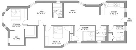 Floor plan for 4 beds, 2 baths